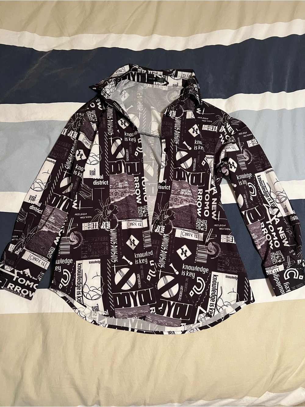 SHEIN Black and White Graphic Button Down Shirt